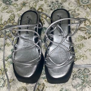 Free People Silver Flatform Lace Sandals